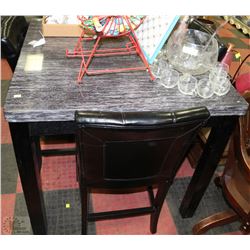 FAUX MARBLE BAR TABLE WITH 3 BLACK LEATHERETTE
