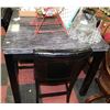 Image 1 : FAUX MARBLE BAR TABLE WITH 3 BLACK LEATHERETTE