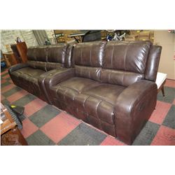 NEW BROWN LEATHERETTE RECLINING SOFA AND LOVE