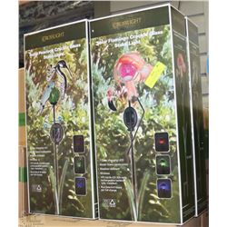 CASE OF 4 SOLAR FLAMINGO OR PEACOCK CRACKLE GLASS