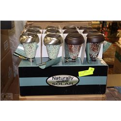 item#15 CASE OF 12 ART GLASS SOLAR LIGHTS