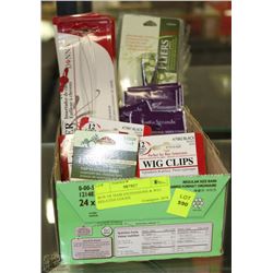 BOX OF HAIR EXTENSION & WIG RELATED GOODS