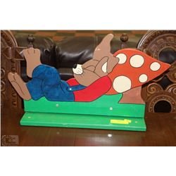 WOODEN SLEEPING RABBIT GARDEN STATUE