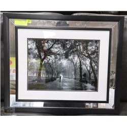 BLACK AND WHITE PHOTO WITH MIRROR AND BLACK FRAME
