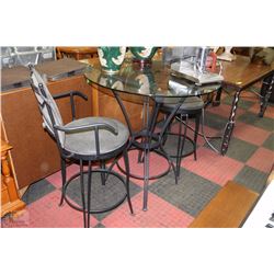 ROUND GLASS TABLE BAR SET WITH 2 STOOLS