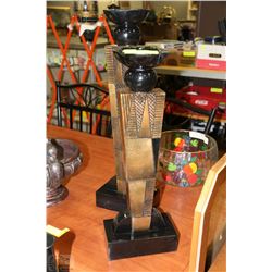 PAIR OF GOLD AND BLACK TALL CANDLE HOLDERS