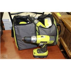 RYOBI DRILL/DRIVER SET IN CASE W/2 BATTERIES &