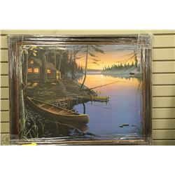 MOLNAR PAINTING "CABIN AT THE LAKE SUNSET"