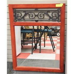 WROUGT IRON AND WOOD FRAMED MIRROR
