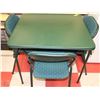 Image 1 : GREEN CARD TABLE WITH FOUR CLOTH COVERED CHAIRS