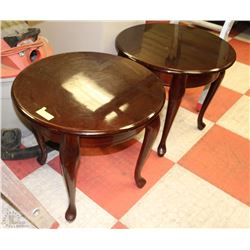 2 CHERRY WOOD ROUND END TABLES