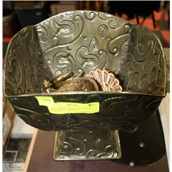 LARGE BRASS PLANTER FILLED WITH BRASS TRINKETS