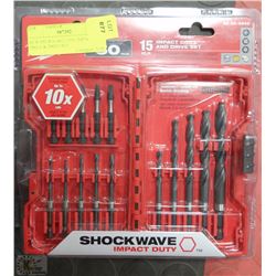 NEW MILWAUKEE 15PC IMPACT DRILL & DRIVE BIT SET