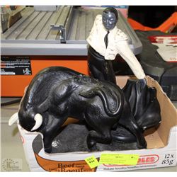 SPANISH BULL FIGHTER ORNAMENTS AND BULL