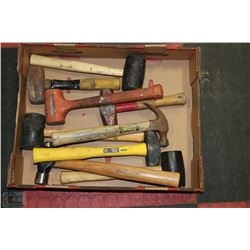 BOX WITH ASSORTED DEADBLOW HAMMERS & MORE