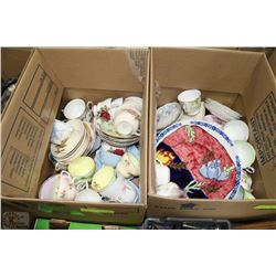 2 BOXES OF ASSORTED CUPS, SAUCERS AND CHINA