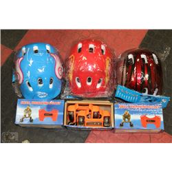 LOT OF 3 NEW CHILDS HELMETS & 3 WHIRLWIND PULLEY