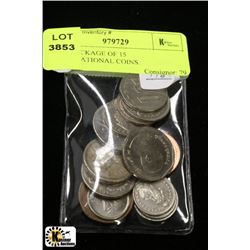 #176-PACKAGE OF 15 INTERNATIONAL COINS.