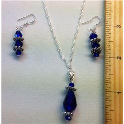 HAND SET COBALT BLUE SWAROVSKI PENDANT & EARRINGS