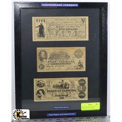 FRAMED PICTURE OF REPLICA CONFEDERATE CURRANCY