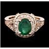 Image 2 : 14KT Rose Gold 1.76ct Emerald and Diamond Ring