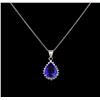 Image 1 : 4.00ct Tanzanite and Diamond Pendant With Chain - 14KT White Gold
