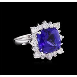 14KT White Gold GIA Certified 7.53ct Tanzanite and Diamond Ring