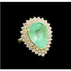 GIA Cert 9.78ct Emerald and Diamond Ring - 14KT Yellow Gold