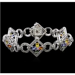 9.60ctw Multi Color Sapphire and Diamond Bracelet - 14KT White Gold