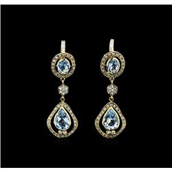 3.65ctw Blue Topaz and Diamond Earrings - 18KT Yellow Gold