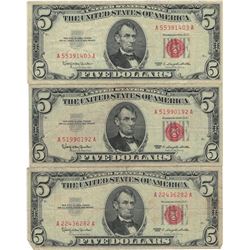 1963 $5 Red Seal Bill Lot of 3