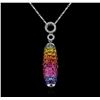 Image 2 : 5.58ctw Multi Color Sapphire and Diamond Pendant With Chain - 14KT White Gold