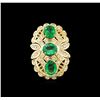 Image 2 : 4.70ctw Emerald and Diamond Ring - 14KT Yellow Gold