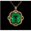 Image 1 : 14KT Yellow Gold GIA Cert 52.12ct Emerald and Diamond Pendant With Chain