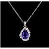 Image 1 : 3.12ct Tanzanite and Diamond Pendant - 14KT White Gold