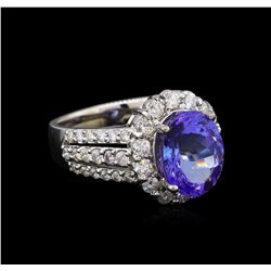 4.33ct Tanzanite and Diamond Ring - 14KT White Gold