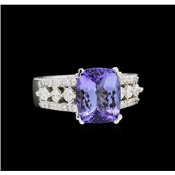 4.36ct Tanzanite and Diamond Ring - 14KT White Gold