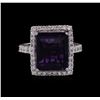 Image 2 : 14KT White Gold 6.43ct Amethyst and Diamond Ring