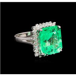 GIA Cert 15.96ct Emerald and Diamond Ring - 14KT White Gold