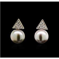 Pearl and Diamond Earrings - 14KT Yellow Gold