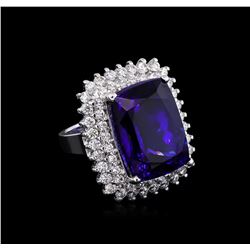 14KT White Gold GIA Certified 27.79ct Tanzanite and Diamond Ring