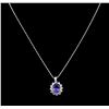 Image 2 : 4.80ct Tanzanite and Diamond Pendant With Chain - 14KT White Gold