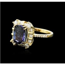 14KT Yellow Gold 3.61ct Tanzanite and Diamond Ring