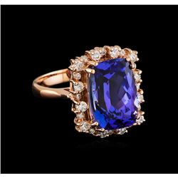 7.20ct Tanzanite and Diamond Ring - 14KT Rose Gold