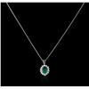 Image 2 : 14KT White Gold 2.95ct Chrysoprase and Diamond Pendant With Chain