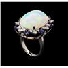 Image 4 : 13.66ct Opal, Sapphire and Diamond Ring - 14KT White Gold