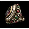 Image 2 : 12.25ct Purple Crystal and Multi Gemstone Ring - 925 SILVER