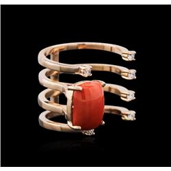 14KT Rose Gold 3.06ct Coral and Diamond Ring