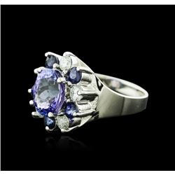 14KT White Gold 2.48ct Tanzanite, Sapphire and Diamond Ring