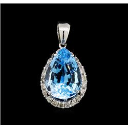 10.00ct Blue Topaz and Diamond Pendant - 14KT White Gold